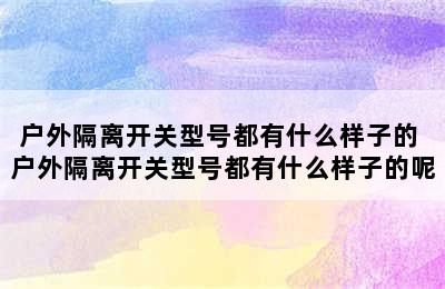 户外隔离开关型号都有什么样子的 户外隔离开关型号都有什么样子的呢